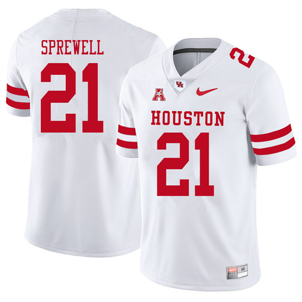 2018 Men #21 Gleson Sprewell Houston Cougars College Football Jerseys Sale-White - Click Image to Close